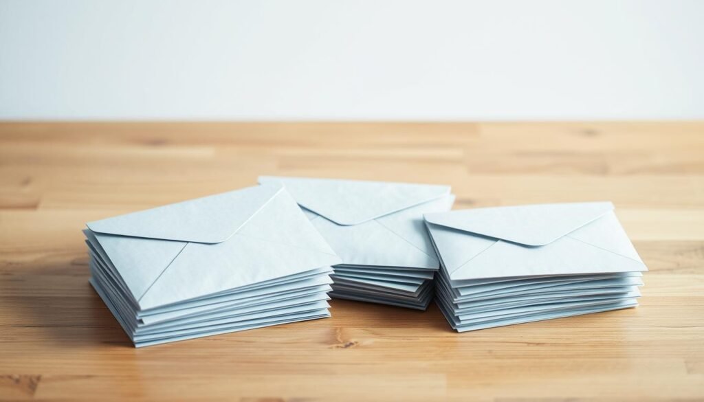 A clean, minimalist composition of three stacks of email envelopes in various shades of gray and blue, arranged on a smooth wooden surface. The envelopes are crisp and well-defined, with subtle shadows and highlights that give depth and dimension to the scene. The background is slightly out of focus, creating a gentle bokeh effect that draws the eye to the central email stacks. The overall mood is professional and organized, reflecting the constraints and segmentation challenges faced in email marketing. A clean, minimalist composition of three stacks of email envelopes in various shades of gray and blue, arranged on a smooth wooden surface. The envelopes are crisp and well-defined, with subtle shadows and highlights that give depth and dimension to the scene. The background is slightly out of focus, creating a gentle bokeh effect that draws the eye to the central email stacks. The overall mood is professional and organized, reflecting the constraints and segmentation challenges faced in email marketing.