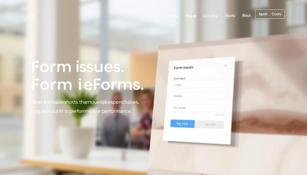 A clean, modern website with a prominent form embedded on the page. The form takes up a significant portion of the middle ground, with a minimalist design featuring input fields, buttons, and subtle hover/focus effects. The background features a blurred, out-of-focus image or gradient, creating a sense of depth and focus on the form. The lighting is soft and natural, with a warm, inviting tone. The camera angle is slightly elevated, giving an overview of the page layout and form structure. The overall mood is one of simplicity, functionality, and user-friendliness, reflecting the goal of troubleshooting form issues without compromising performance. A clean, modern website with a prominent form embedded on the page. The form takes up a significant portion of the middle ground, with a minimalist design featuring input fields, buttons, and subtle hover/focus effects. The background features a blurred, out-of-focus image or gradient, creating a sense of depth and focus on the form. The lighting is soft and natural, with a warm, inviting tone. The camera angle is slightly elevated, giving an overview of the page layout and form structure. The overall mood is one of simplicity, functionality, and user-friendliness, reflecting the goal of troubleshooting form issues without compromising performance.