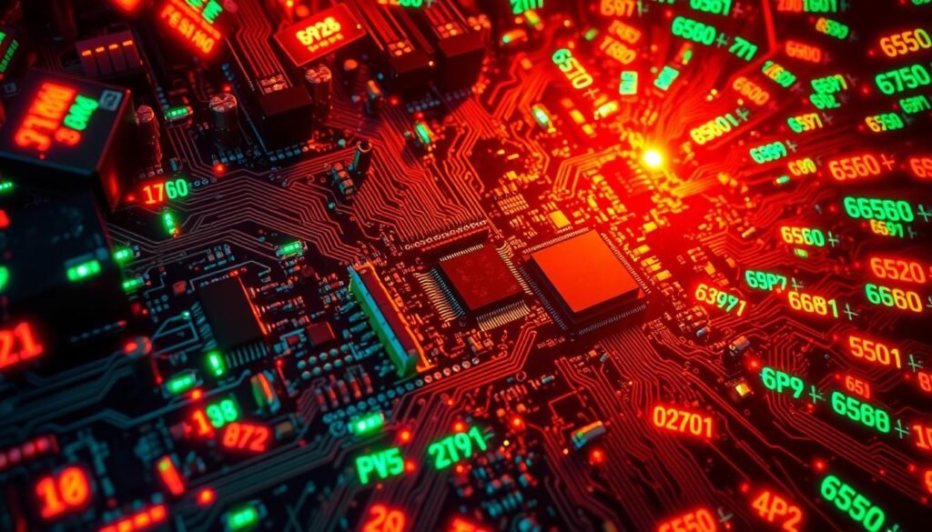 A complex circuit board with glowing electronic components, surrounded by a swirling vortex of numerical error codes in a vibrant, neon-infused color palette. The board is backlit with a warm, incandescent glow, casting dramatic shadows across the intricate traces and connectors. The error codes appear to float and dance around the board, creating a sense of chaos and technical complexity. The overall composition is both visually striking and metaphorically representative of the challenges faced when decoding API and automation issues. A complex circuit board with glowing electronic components, surrounded by a swirling vortex of numerical error codes in a vibrant, neon-infused color palette. The board is backlit with a warm, incandescent glow, casting dramatic shadows across the intricate traces and connectors. The error codes appear to float and dance around the board, creating a sense of chaos and technical complexity. The overall composition is both visually striking and metaphorically representative of the challenges faced when decoding API and automation issues.