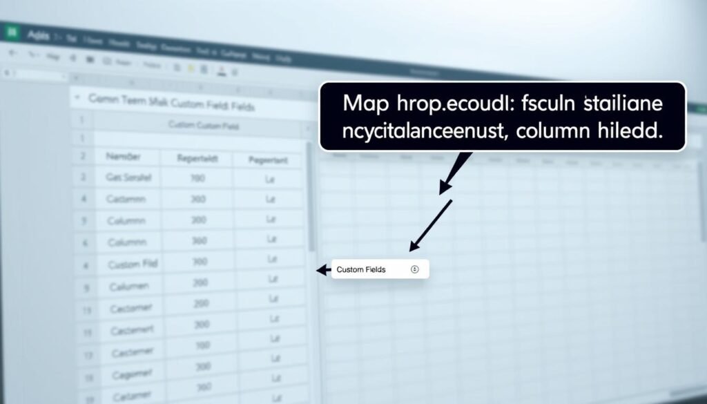 A complex software interface depicting the process of mapping columns and custom fields in a CRM system. The foreground showcases a spreadsheet-like grid with column headers and a set of custom fields, all rendered in a sleek, minimalist style with subtle highlights and shadows. The middle ground features intuitive drag-and-drop functionality, allowing the user to visually align the spreadsheet columns with the corresponding custom fields. The background subtly suggests a larger data ecosystem, with muted grid lines and a soft, diffused lighting that creates a sense of depth and focus on the task at hand. The overall aesthetic conveys a sense of professionalism, efficiency, and attention to detail, complementing the subject matter of the article. A complex software interface depicting the process of mapping columns and custom fields in a CRM system. The foreground showcases a spreadsheet-like grid with column headers and a set of custom fields, all rendered in a sleek, minimalist style with subtle highlights and shadows. The middle ground features intuitive drag-and-drop functionality, allowing the user to visually align the spreadsheet columns with the corresponding custom fields. The background subtly suggests a larger data ecosystem, with muted grid lines and a soft, diffused lighting that creates a sense of depth and focus on the task at hand. The overall aesthetic conveys a sense of professionalism, efficiency, and attention to detail, complementing the subject matter of the article.