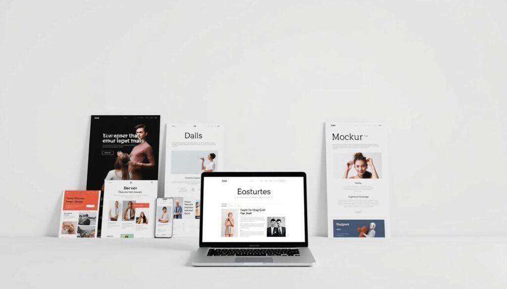 A crisp, clean mockup of Brevo's responsive email templates for ecommerce, SaaS, and nonprofits. The foreground showcases several mobile-friendly templates arranged in a grid, each with a distinct color scheme and layout tailored to different industry verticals. The middle ground features a laptop displaying a preview of the templates, set against a simple, minimalist backdrop. Soft, diffuse lighting illuminates the scene, creating a professional, aspirational atmosphere. The overall composition highlights Brevo's focus on elegant, category-specific email designs that seamlessly adapt to various devices and use cases.