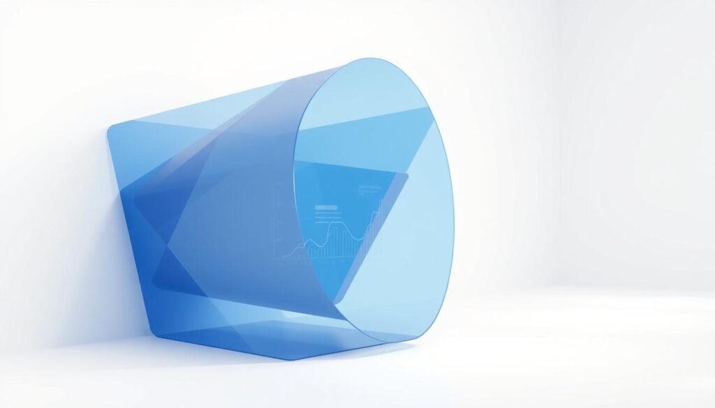 A detailed 3D illustration of a conversion funnel, with a sleek, minimalist design. The funnel is composed of translucent, geometric shapes in shades of blue and gray, creating a modern, data-driven aesthetic. The foreground features the funnel's stages, represented by progressively smaller sections, symbolizing the customer journey from awareness to conversion. The middle ground includes subtle grid lines and data visualizations, highlighting the analytical nature of the funnel. The background showcases a clean, white environment with soft, directional lighting, creating a sense of clarity and focus. The overall composition conveys a professional, efficient, and technology-driven representation of a conversion funnel.