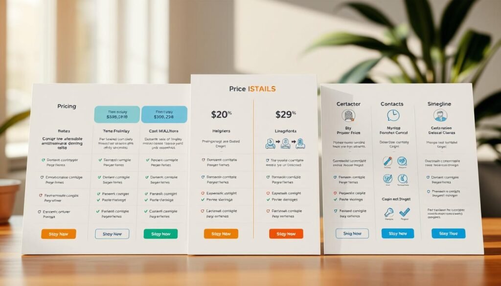 A detailed, professionally-designed pricing plan layout showcasing various tiers and contact-based pricing options. The foreground features a clean, modern grid displaying different plan tiers, highlights, and pricing details. The middle ground includes infographic-style icons and illustrations conveying the value proposition for each tier. In the background, a subtle, soft-focus gradient adds depth and sophistication. Lighting is natural and diffused, creating a warm, inviting atmosphere. The overall composition is balanced, visually engaging, and optimized to clearly communicate the pricing plan details. A detailed, professionally-designed pricing plan layout showcasing various tiers and contact-based pricing options. The foreground features a clean, modern grid displaying different plan tiers, highlights, and pricing details. The middle ground includes infographic-style icons and illustrations conveying the value proposition for each tier. In the background, a subtle, soft-focus gradient adds depth and sophistication. Lighting is natural and diffused, creating a warm, inviting atmosphere. The overall composition is balanced, visually engaging, and optimized to clearly communicate the pricing plan details.