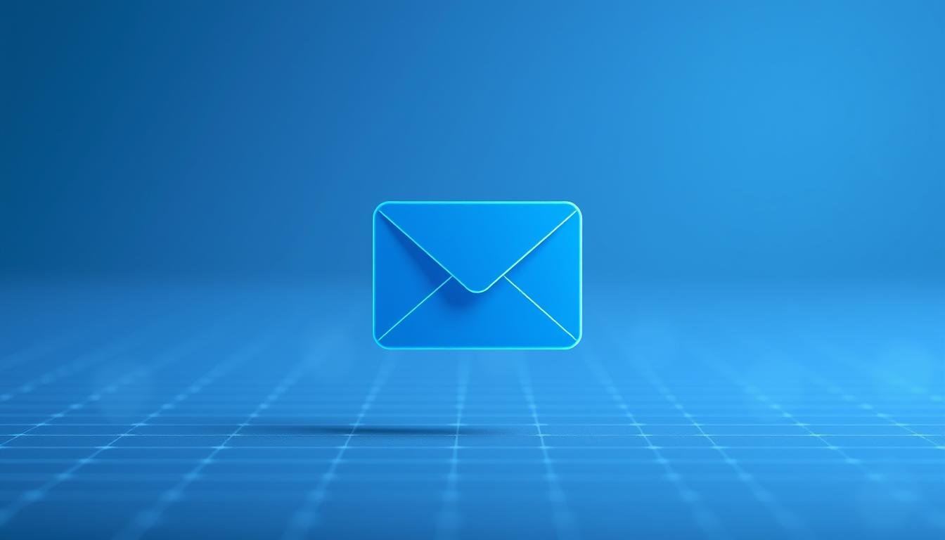A minimalist depiction of an email message, rendered in a clean, crisp digital aesthetic. The email icon, a simple envelope shape, hovers in the foreground, cast in a subtle gradient of blues and grays. In the midground, a faint grid or web-like pattern emerges, suggesting the networked digital infrastructure that enables email communication. The background fades into a soft, hazy blur, evoking a sense of focus and clarity on the core email icon. Lighting is balanced, with gentle highlights and shadows defining the form. The overall mood is one of efficiency, professionalism, and the quiet power of digital messaging.