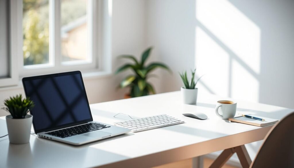 A minimalist home office setup with a laptop, mouse, and keyboard arranged on a clean, white desk. Sunlight streams in through a large window, casting a warm, natural glow on the scene. The desk is adorned with a potted plant, a cup of coffee, and a notebook, creating a cozy and productive atmosphere. The background is blurred, placing the focus on the email integration tools and accessories in the foreground. The overall composition conveys a sense of efficiency and organization, perfectly suited for illustrating the "Setup, Integration, and Day‑to‑Day Management" section of the article. A minimalist home office setup with a laptop, mouse, and keyboard arranged on a clean, white desk. Sunlight streams in through a large window, casting a warm, natural glow on the scene. The desk is adorned with a potted plant, a cup of coffee, and a notebook, creating a cozy and productive atmosphere. The background is blurred, placing the focus on the email integration tools and accessories in the foreground. The overall composition conveys a sense of efficiency and organization, perfectly suited for illustrating the "Setup, Integration, and Day‑to‑Day Management" section of the article.