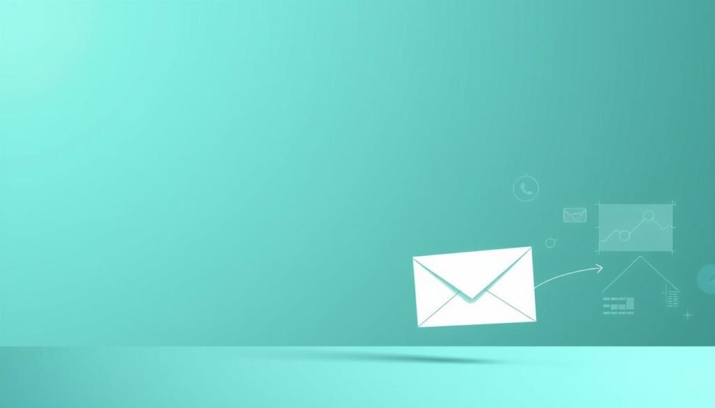A minimalist, stylized illustration depicting the concept of "email deliverability". In the foreground, a stylized envelope hovers against a clean, monochromatic background, surrounded by subtle data visualization elements such as graphs, charts, and statistical icons. The envelope appears slightly transparent, hinting at the digital nature of email delivery. The middle ground features subtle geometric patterns and wireframe-style graphics, suggesting the technical infrastructure underlying email communication. The background has a muted, teal-hued color palette, creating a sense of digital professionalism and analytical clarity. Soft lighting from an unseen source casts a gentle glow on the composition, enhancing the clean, modern aesthetic.