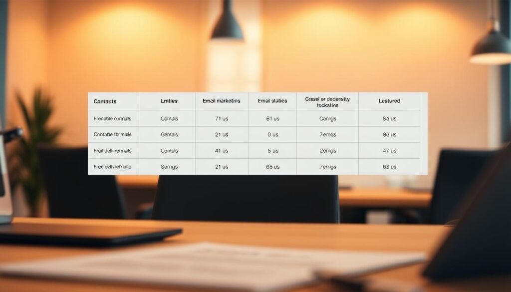 A neatly organized spreadsheet showing the contrasting tiers of a free email marketing plan, illuminated by warm soft lighting and captured from a slightly elevated angle. In the foreground, clear icons and concise labels highlight the limits on contacts, emails, and other key features. The middle ground features a minimalist interface design, emphasizing the simplicity and transparency of the plan details. The background depicts a subtle, blurred office environment, reinforcing the professional context. The overall mood conveys a sense of clarity, organization, and the practical considerations around optimizing email deliverability. A neatly organized spreadsheet showing the contrasting tiers of a free email marketing plan, illuminated by warm soft lighting and captured from a slightly elevated angle. In the foreground, clear icons and concise labels highlight the limits on contacts, emails, and other key features. The middle ground features a minimalist interface design, emphasizing the simplicity and transparency of the plan details. The background depicts a subtle, blurred office environment, reinforcing the professional context. The overall mood conveys a sense of clarity, organization, and the practical considerations around optimizing email deliverability.