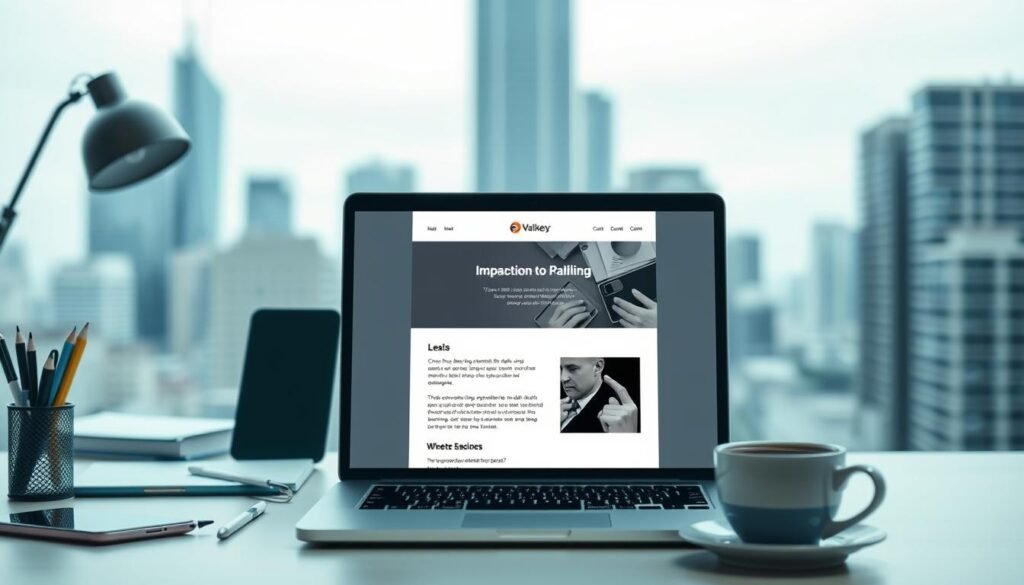 A professional email marketing campaign with a sleek, modern branding aesthetic. In the foreground, a laptop screen displays a polished email template with a bold, minimalist design - clean lines, neutral color palette, and strategic use of negative space. The middle ground features a neatly organized workspace, with office supplies, a smartphone, and a cup of coffee, conveying a productive, on-the-go atmosphere. In the background, a blurred cityscape with towering skyscrapers sets an urban, corporate tone. The lighting is soft, indirect, and evenly distributed, creating a sophisticated, high-quality look. The overall mood is one of efficiency, professionalism, and impactful digital marketing. A professional email marketing campaign with a sleek, modern branding aesthetic. In the foreground, a laptop screen displays a polished email template with a bold, minimalist design - clean lines, neutral color palette, and strategic use of negative space. The middle ground features a neatly organized workspace, with office supplies, a smartphone, and a cup of coffee, conveying a productive, on-the-go atmosphere. In the background, a blurred cityscape with towering skyscrapers sets an urban, corporate tone. The lighting is soft, indirect, and evenly distributed, creating a sophisticated, high-quality look. The overall mood is one of efficiency, professionalism, and impactful digital marketing.