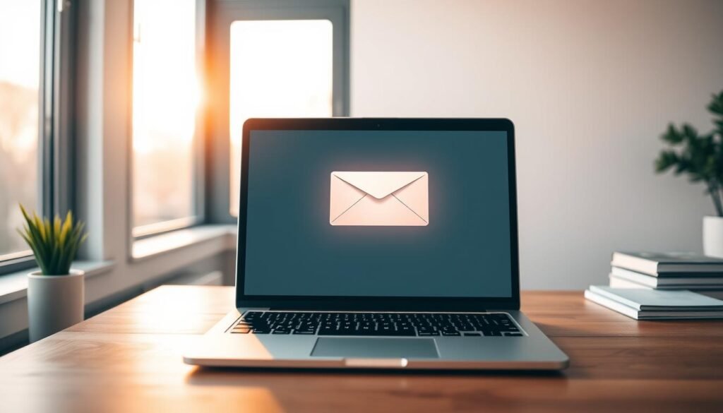 A serene office scene with a laptop on a minimalist wooden desk, bathed in warm, natural lighting from a large window. In the center of the screen, a perfectly timed email draft glows, ready to be sent at the optimal moment. Elegant, uncluttered and focused, conveying the efficiency and precision of GetResponse's send-time features. The atmosphere is one of calm productivity, hinting at the effortless control and optimization of email marketing campaigns. A serene office scene with a laptop on a minimalist wooden desk, bathed in warm, natural lighting from a large window. In the center of the screen, a perfectly timed email draft glows, ready to be sent at the optimal moment. Elegant, uncluttered and focused, conveying the efficiency and precision of GetResponse's send-time features. The atmosphere is one of calm productivity, hinting at the effortless control and optimization of email marketing campaigns.