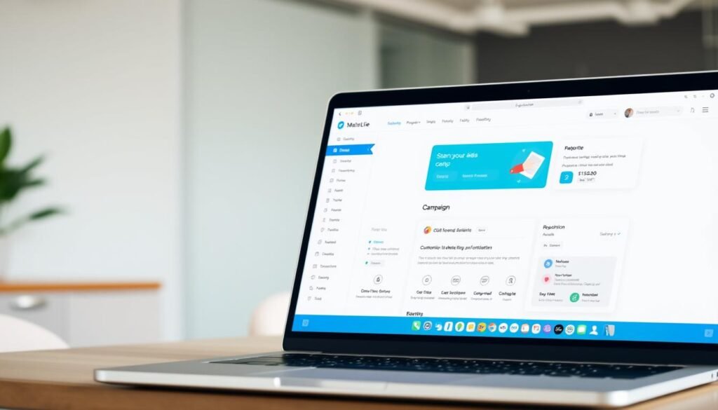 A sleek, minimalist email marketing interface with a clean, intuitive dashboard. The foreground features a laptop screen displaying the MailerLite platform, showcasing its user-friendly design and campaign creation tools. The middle ground includes icons and UI elements highlighting MailerLite's automation, segmentation, and reporting capabilities. The background has a subtle gradient or blurred office environment, conveying a sense of professionalism and productivity. Lighting is soft and natural, with a warm, inviting tone. The overall atmosphere is one of efficiency, simplicity, and ease of use, reflecting MailerLite's focus on delivering powerful email marketing tools for modern marketers. A sleek, minimalist email marketing interface with a clean, intuitive dashboard. The foreground features a laptop screen displaying the MailerLite platform, showcasing its user-friendly design and campaign creation tools. The middle ground includes icons and UI elements highlighting MailerLite's automation, segmentation, and reporting capabilities. The background has a subtle gradient or blurred office environment, conveying a sense of professionalism and productivity. Lighting is soft and natural, with a warm, inviting tone. The overall atmosphere is one of efficiency, simplicity, and ease of use, reflecting MailerLite's focus on delivering powerful email marketing tools for modern marketers.