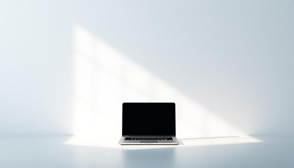 A striking email header design showcasing a minimalist, modern aesthetic. In the foreground, a clean, responsive navigation menu with intuitive icons hovers above a visually-engaging hero image. The hero depicts a stylized laptop or mobile device, bathed in soft, directional lighting that casts dramatic shadows. In the middle ground, a bold, attention-grabbing headline invites the reader to explore the content. The background features a subtle, yet elegant textured pattern that adds depth and sophistication. The overall mood is professional, refined, and optimized to capture the reader's interest and drive them to take the desired first action.