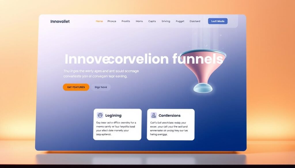 A striking, high-quality landing page with a sleek, modern design showcasing innovative conversion funnels. The page features a large, captivating hero image with a clean layout, bold typography, and subtle color accents. In the middle ground, a series of carefully crafted sections highlight key features and benefits, drawing the viewer's attention with smooth transitions and eye-catching microinteractions. The background is minimalist, allowing the content to take center stage, bathed in warm, soft lighting that creates a sense of professionalism and trust. The overall composition conveys a seamless, user-friendly experience that inspires confidence and motivates conversions. A striking, high-quality landing page with a sleek, modern design showcasing innovative conversion funnels. The page features a large, captivating hero image with a clean layout, bold typography, and subtle color accents. In the middle ground, a series of carefully crafted sections highlight key features and benefits, drawing the viewer's attention with smooth transitions and eye-catching microinteractions. The background is minimalist, allowing the content to take center stage, bathed in warm, soft lighting that creates a sense of professionalism and trust. The overall composition conveys a seamless, user-friendly experience that inspires confidence and motivates conversions.