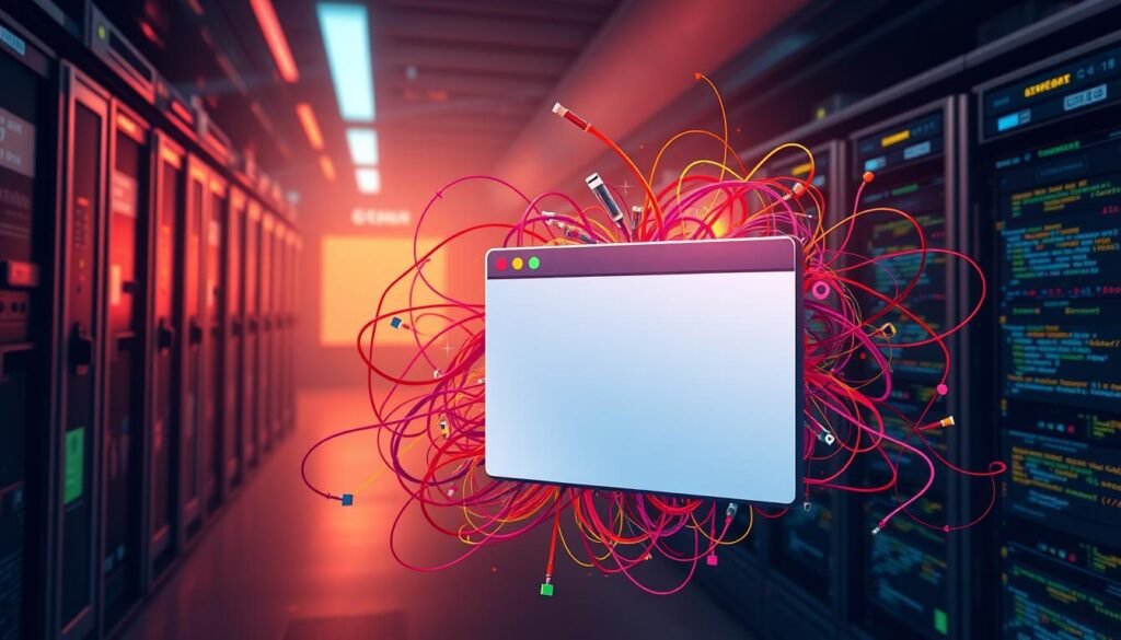 A vibrant and detailed digital illustration depicting a JavaScript popup triggers script. In the foreground, a modern web browser interface showcases a popup window with a clean, minimalist design. The popup's animation is highlighted, with subtle transitions and dynamic elements that grab the viewer's attention. In the middle ground, a tangle of colorful code snippets and programming symbols swirls around the browser, representing the complex underlying functionality of the script. The background features a dimly lit, atmospheric technical environment, with glowing circuit boards, server racks, and the faint glow of computer monitors, conveying a sense of the script's importance in the broader web development ecosystem. The overall scene is illuminated by a warm, directional lighting, creating depth and drama, and highlighting the technical details of the popup triggers script.