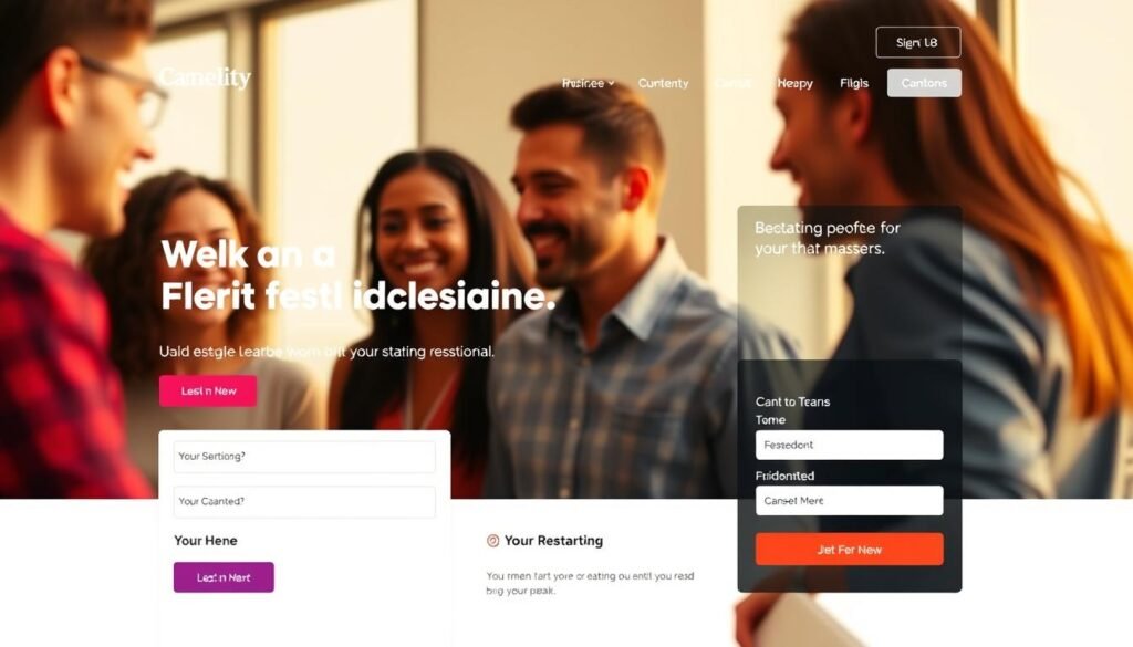 A vibrant and visually captivating landing page, showcasing a clean, modern design with a prominent hero section. The layout features a striking, high-resolution image of a diverse team collaborating, set against a soft, blurred background that emphasizes the page's focal point. Minimal but impactful typography presents the key message, while strategically placed form fields and calls-to-action invite visitors to engage. Warm, natural lighting casts a welcoming glow, and the composition is balanced with a subtle grid structure that guides the eye through the content. The overall aesthetic exudes professionalism, trustworthiness, and a strong sense of conversion-focused optimization. A vibrant and visually captivating landing page, showcasing a clean, modern design with a prominent hero section. The layout features a striking, high-resolution image of a diverse team collaborating, set against a soft, blurred background that emphasizes the page's focal point. Minimal but impactful typography presents the key message, while strategically placed form fields and calls-to-action invite visitors to engage. Warm, natural lighting casts a welcoming glow, and the composition is balanced with a subtle grid structure that guides the eye through the content. The overall aesthetic exudes professionalism, trustworthiness, and a strong sense of conversion-focused optimization.