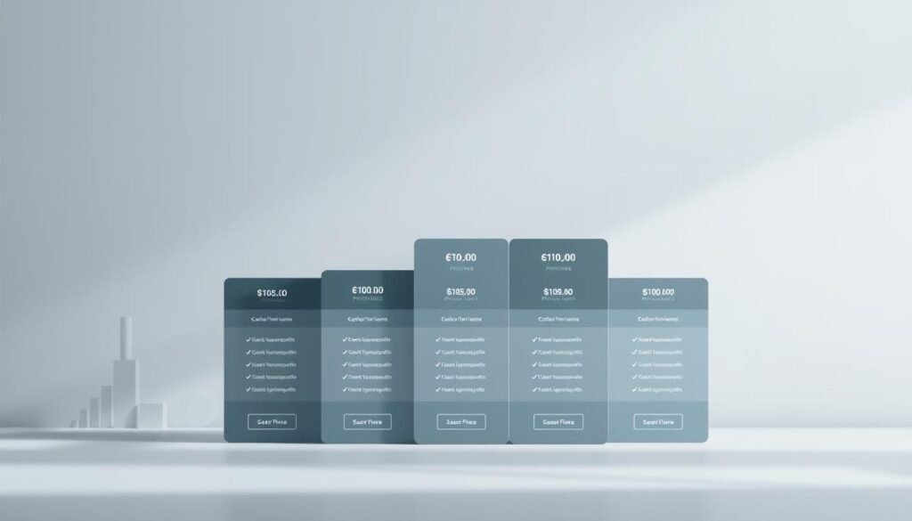 A visually striking display of pricing plans against a clean, minimal backdrop. In the foreground, a sleek, modern table showcases various subscription tiers, each with clearly delineated features and costs. The middle ground features subtle graphical elements that reinforce the overall theme, such as currency symbols or simple icons. The background has a soft, out-of-focus gradient in muted, professional colors, creating a sense of depth and balance. The lighting is directional, highlighting the key pricing information while casting subtle shadows to add depth and dimension. The overall composition and styling convey a sense of clarity, professionalism, and attention to detail, reflecting the pricing structure and its importance within the broader article context.