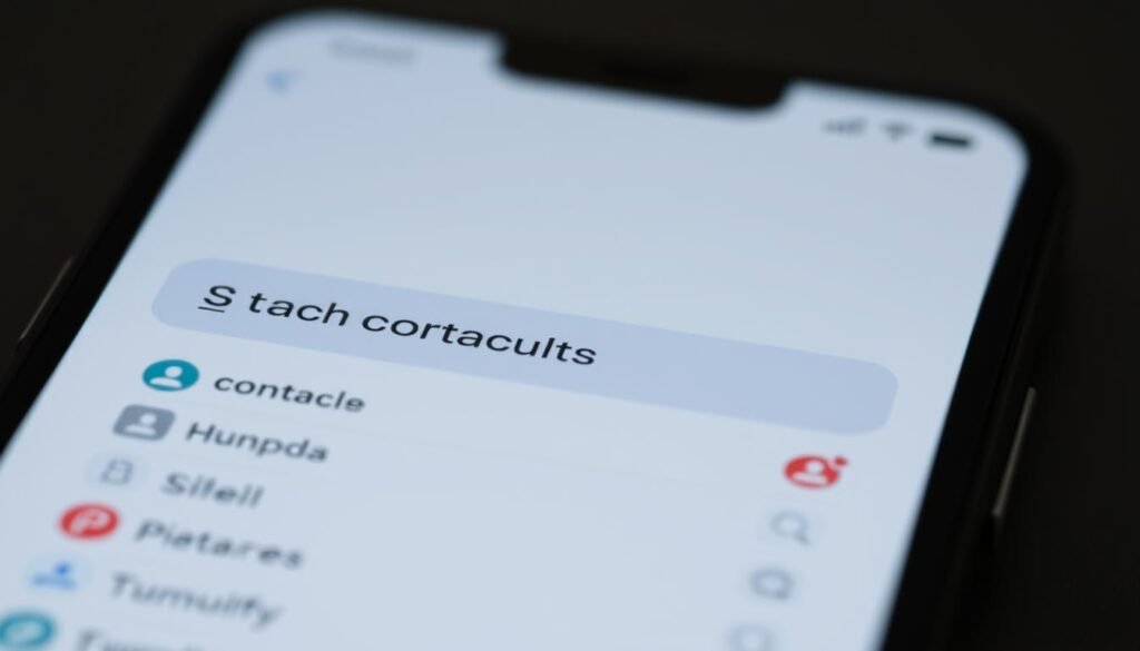 A well-lit, close-up view of a smartphone screen displaying a dynamic "search contacts" interface. The foreground features a search bar with clear, legible text and a cursor blinking, inviting user input. The middle ground showcases a list of contact names, numbers, and profile pictures, with intuitive icons for sorting, filtering, and navigating. The background subtly blurs, drawing the eye to the central search functionality. The overall atmosphere is clean, modern, and responsive, reflecting the need to efficiently manage a growing list of contacts. A well-lit, close-up view of a smartphone screen displaying a dynamic "search contacts" interface. The foreground features a search bar with clear, legible text and a cursor blinking, inviting user input. The middle ground showcases a list of contact names, numbers, and profile pictures, with intuitive icons for sorting, filtering, and navigating. The background subtly blurs, drawing the eye to the central search functionality. The overall atmosphere is clean, modern, and responsive, reflecting the need to efficiently manage a growing list of contacts.