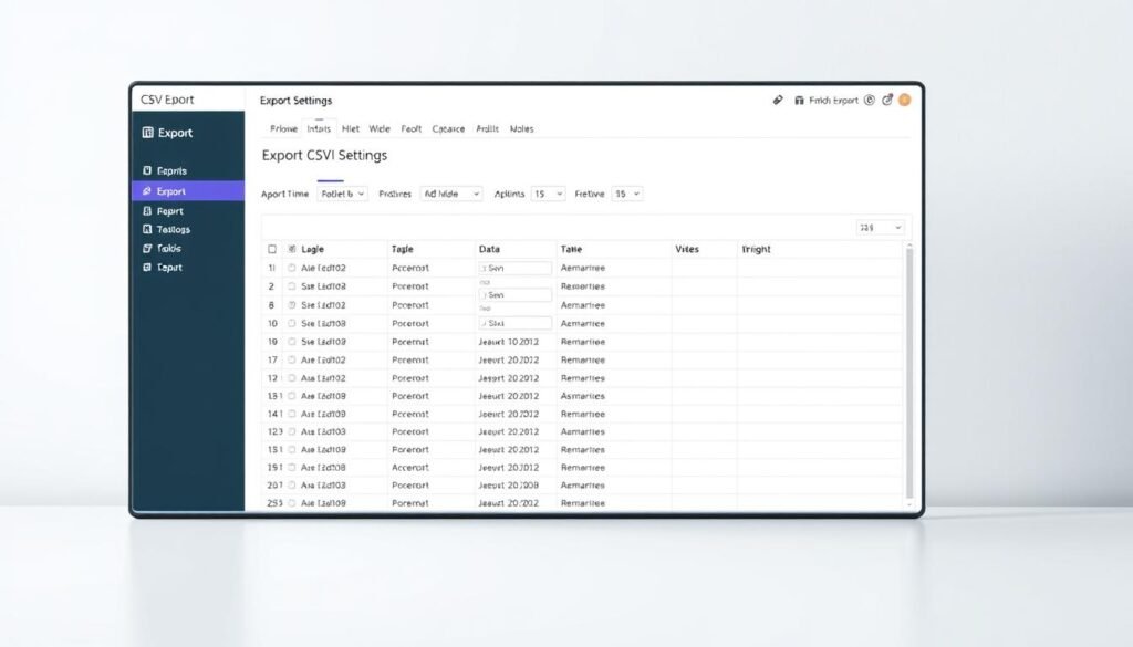 A well-lit, high-resolution screenshot of a CSV export view within a web application's user interface. The foreground displays a clean, organized table with column headers and neatly arranged data rows. The middle ground features a set of export settings and options, with intuitive icons and controls. The background subtly suggests a modern, minimalist design aesthetic with soft gradients and muted tones. The overall scene conveys a sense of efficiency, professionalism, and attention to detail, reflecting the need for a robust and user-friendly CSV export functionality. A well-lit, high-resolution screenshot of a CSV export view within a web application's user interface. The foreground displays a clean, organized table with column headers and neatly arranged data rows. The middle ground features a set of export settings and options, with intuitive icons and controls. The background subtly suggests a modern, minimalist design aesthetic with soft gradients and muted tones. The overall scene conveys a sense of efficiency, professionalism, and attention to detail, reflecting the need for a robust and user-friendly CSV export functionality.