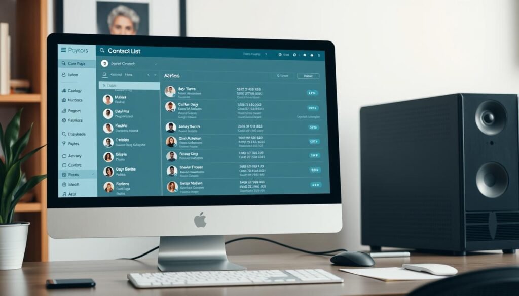 A well-organized contact list management system, featuring a sleek and intuitive interface. The foreground showcases a modern desktop computer with a contact list open, highlighting efficient organization and segmentation. The middle ground depicts various contact details, including names, phone numbers, and email addresses, with seamless integration and customization options. The background subtly hints at a professional work environment, with minimalist decor and soft, balanced lighting to convey a sense of productivity and efficiency. The overall mood is one of streamlined organization, empowering users to manage their contacts with ease and precision. A well-organized contact list management system, featuring a sleek and intuitive interface. The foreground showcases a modern desktop computer with a contact list open, highlighting efficient organization and segmentation. The middle ground depicts various contact details, including names, phone numbers, and email addresses, with seamless integration and customization options. The background subtly hints at a professional work environment, with minimalist decor and soft, balanced lighting to convey a sense of productivity and efficiency. The overall mood is one of streamlined organization, empowering users to manage their contacts with ease and precision.