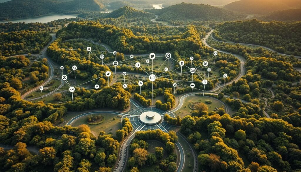 An aerial view of a lush, verdant landscape showcasing a diverse array of alternative marketing platforms, each represented by distinct icons or geometric shapes. The foreground is dominated by a central hub, with various pathways and interconnections leading to surrounding platforms. The middle ground features a blend of familiar and emerging options, while the background gradually fades into a softly-lit horizon, evoking a sense of depth and exploration. The scene is bathed in warm, natural lighting, creating a sense of tranquility and discovery. The overall composition conveys the interconnectedness and breadth of the alternative landscape, inviting the viewer to navigate and consider the various options available. An aerial view of a lush, verdant landscape showcasing a diverse array of alternative marketing platforms, each represented by distinct icons or geometric shapes. The foreground is dominated by a central hub, with various pathways and interconnections leading to surrounding platforms. The middle ground features a blend of familiar and emerging options, while the background gradually fades into a softly-lit horizon, evoking a sense of depth and exploration. The scene is bathed in warm, natural lighting, creating a sense of tranquility and discovery. The overall composition conveys the interconnectedness and breadth of the alternative landscape, inviting the viewer to navigate and consider the various options available.