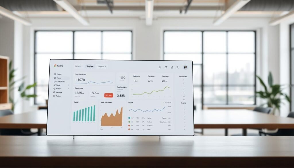 A clean, modern user interface with a minimalist aesthetic. The foreground features a sleek dashboard with intuitive controls, clear data visualizations, and a simple navigation menu. The background showcases a serene office setting with large windows, allowing natural light to flow in and create a calming atmosphere. The scene is captured with a wide-angle lens, giving a sense of depth and emphasizing the spaciousness of the workspace. The overall mood is one of efficiency, productivity, and ease of use, perfectly suited for a startup or new team seeking a powerful yet intuitive email marketing platform.