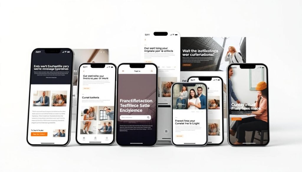 A minimalist, clean-lined mobile device display showcasing a selection of mobile design templates. The templates feature sleek, contemporary typography, intuitive navigation, and a cohesive color palette that conveys a sense of professionalism and accessibility. The device is depicted in a neutral, well-lit environment, with a soft focus on the screen content. The templates are presented in an organized, visually appealing manner, emphasizing the importance of mobile-first design and consistent branding. The overall mood is one of sophistication and user-friendliness, reflecting the needs of educational institutions seeking to engage their audience effectively across devices.