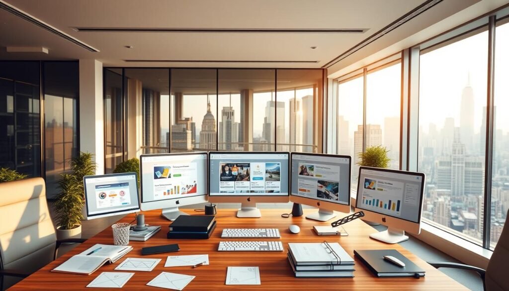 A modern, well-lit office interior with a large desk in the foreground, adorned with various email marketing tools and resources. In the middle ground, an array of sleek computer monitors displaying email template editors and deliverability dashboards. The background features a panoramic window overlooking a bustling city skyline, bathed in warm, golden light. The overall atmosphere conveys a sense of productivity, efficiency, and the seamless integration of technology in the ecommerce marketing workflow. A modern, well-lit office interior with a large desk in the foreground, adorned with various email marketing tools and resources. In the middle ground, an array of sleek computer monitors displaying email template editors and deliverability dashboards. The background features a panoramic window overlooking a bustling city skyline, bathed in warm, golden light. The overall atmosphere conveys a sense of productivity, efficiency, and the seamless integration of technology in the ecommerce marketing workflow.