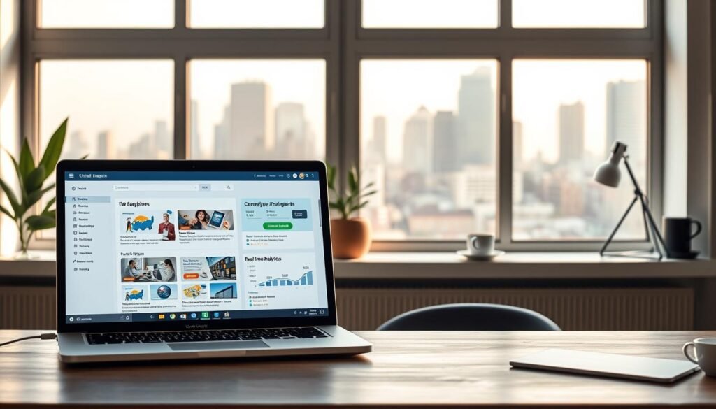 A sleek, modern email marketing tool set against a minimalist, light-filled workspace. In the foreground, the app's intuitive interface is displayed on a high-resolution laptop screen, showcasing features like campaign management, subscriber segmentation, and real-time analytics. In the middle ground, a stylish desk setup with a potted plant and a cup of coffee creates a productive, professional atmosphere. The background features large windows overlooking a city skyline, bathing the scene in soft, warm lighting. The overall mood is one of efficiency, innovation, and a touch of sophistication - an alternative worth considering for the solopreneur seeking a versatile, user-friendly email marketing solution. A sleek, modern email marketing tool set against a minimalist, light-filled workspace. In the foreground, the app's intuitive interface is displayed on a high-resolution laptop screen, showcasing features like campaign management, subscriber segmentation, and real-time analytics. In the middle ground, a stylish desk setup with a potted plant and a cup of coffee creates a productive, professional atmosphere. The background features large windows overlooking a city skyline, bathing the scene in soft, warm lighting. The overall mood is one of efficiency, innovation, and a touch of sophistication - an alternative worth considering for the solopreneur seeking a versatile, user-friendly email marketing solution.