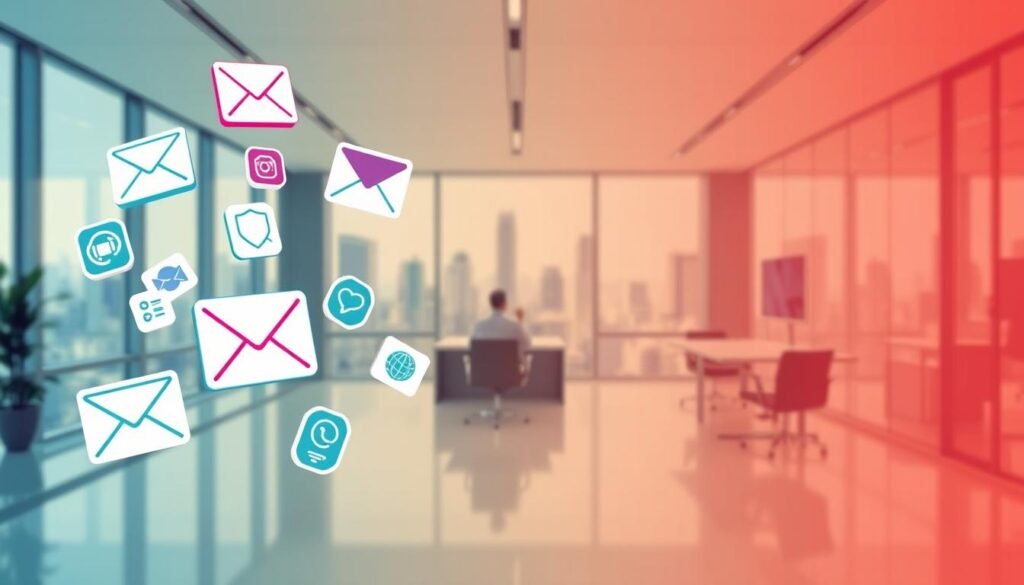 A vibrant and visually engaging image showcasing the key features of GetResponse, a leading email marketing platform. In the foreground, a collection of floating icons and graphics representing GetResponse's capabilities, such as automated email campaigns, responsive templates, and advanced analytics. In the middle ground, a sleek and modern office setting with clean lines and minimalist design, conveying the platform's user-friendly interface. The background features a soft, blurred cityscape, suggesting the global reach and connectivity of the GetResponse platform. The overall mood is one of professionalism, efficiency, and technological innovation, perfectly aligning with the "when to choose GetResponse over the rest" section of the article.