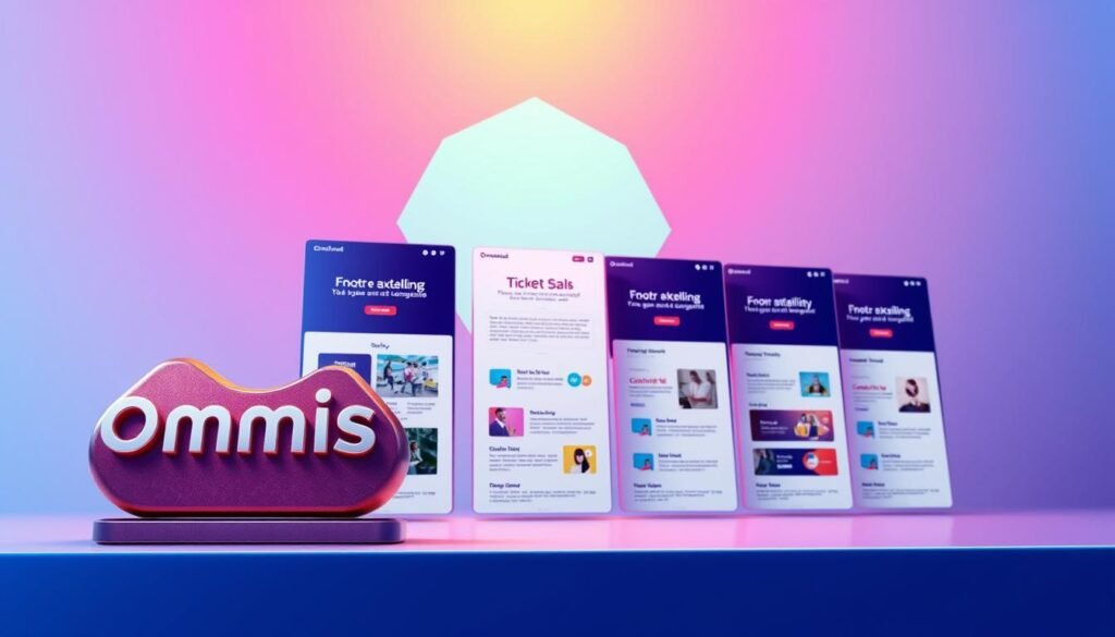 A visually striking digital illustration of the Omnisend email marketing platform, showcasing its ecommerce-focused features. The foreground features a stylized Omnisend logo, rendered in sleek metallic tones, against a backdrop of vibrant, gradient-based colors that evoke a sense of energy and dynamism. The middle ground depicts a series of neatly arranged email templates, each tailored for effective ticket sales and customer engagement, with a focus on clear segmentation and personalization. The background features a subtle, hexagonal pattern that suggests the interconnected nature of the platform's capabilities. The overall composition is lit by a warm, directional light source, casting subtle shadows and highlights that add depth and dimension to the scene. The mood is one of sophistication, efficiency, and a commitment to empowering e-commerce businesses through innovative email marketing strategies.