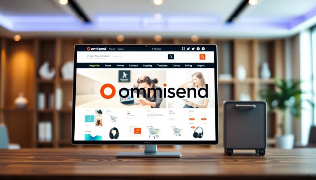 An aesthetically pleasing and visually striking image of "omnisend ecommerce", showcasing the platform's capabilities in an e-commerce setting. The foreground features a modern, responsive e-commerce website design with a prominent Omnisend logo, showcasing the platform's branding and integration. The middle ground depicts various e-commerce elements such as product displays, shopping carts, and email marketing templates, highlighting Omnisend's versatility. The background setting is a warm, inviting environment with soft lighting, creating a professional and trustworthy atmosphere. The overall composition conveys the idea of a powerful, user-friendly, and comprehensive e-commerce solution provided by Omnisend. An aesthetically pleasing and visually striking image of "omnisend ecommerce", showcasing the platform's capabilities in an e-commerce setting. The foreground features a modern, responsive e-commerce website design with a prominent Omnisend logo, showcasing the platform's branding and integration. The middle ground depicts various e-commerce elements such as product displays, shopping carts, and email marketing templates, highlighting Omnisend's versatility. The background setting is a warm, inviting environment with soft lighting, creating a professional and trustworthy atmosphere. The overall composition conveys the idea of a powerful, user-friendly, and comprehensive e-commerce solution provided by Omnisend.